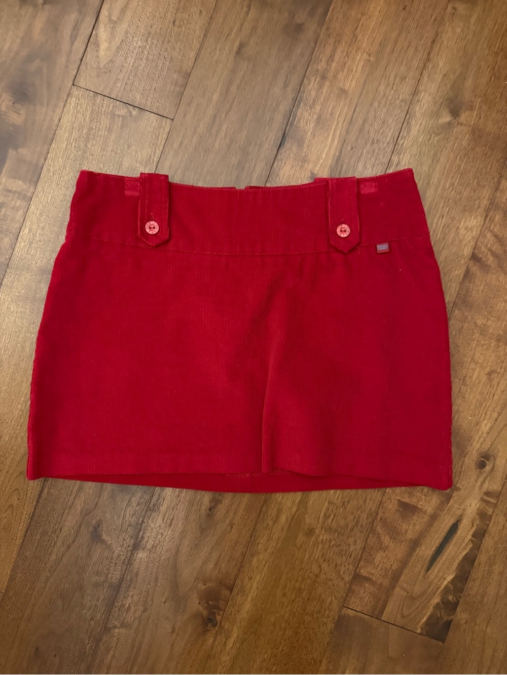 Paul Frank Vintage Red Corduroy Low Rise Mini Skirt Button Tabs Y2K
